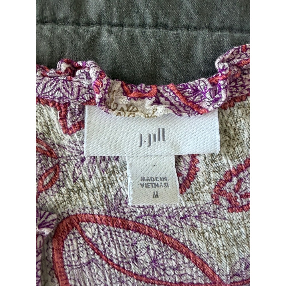 J. Jill Pink Purple Paisley Ruffle Neck Flutter Sleeve Blouse Top Womens Medium - Picture 3 of 7
